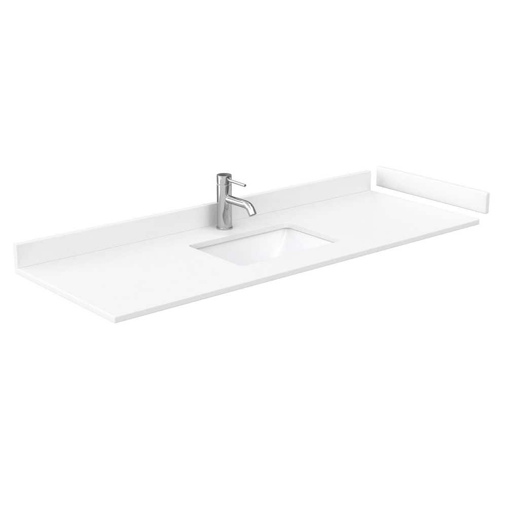 Marlena 60-Inch White Vanity with Cultured Marble Top and Satin Bronze Hardware