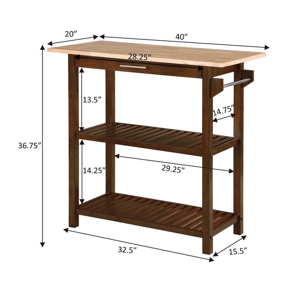 Espresso Solid Wood 3-Tier Butcher Block Kitchen Island with Storage