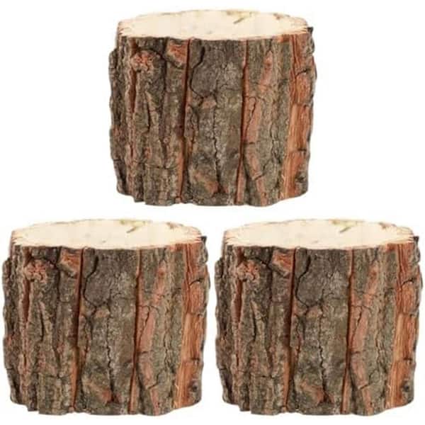 9.44 in. L x 3.54 in. W x 3.14 in. H Rustic Bark Finish Indoor/Outdoor Wood Synthetic Decorative Pots & Planters 3-Pack
