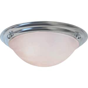 Lunar 2-Light Indoor Brushed Nickel Flush Mount Ceiling Fixture with Alabaster Glass Bowl