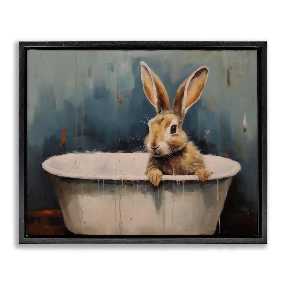 Baby Bunny in Tub by Arlington Prints Black Floater Frame Animal Graphic Art Print 17 in. x 21 in. price history on PriceWatchPro