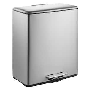 14.8 Gal. Trash Can, 7.4 Gal. Dual Compartment Recycling Step-On Kitchen Trash Can, Stainless Steel