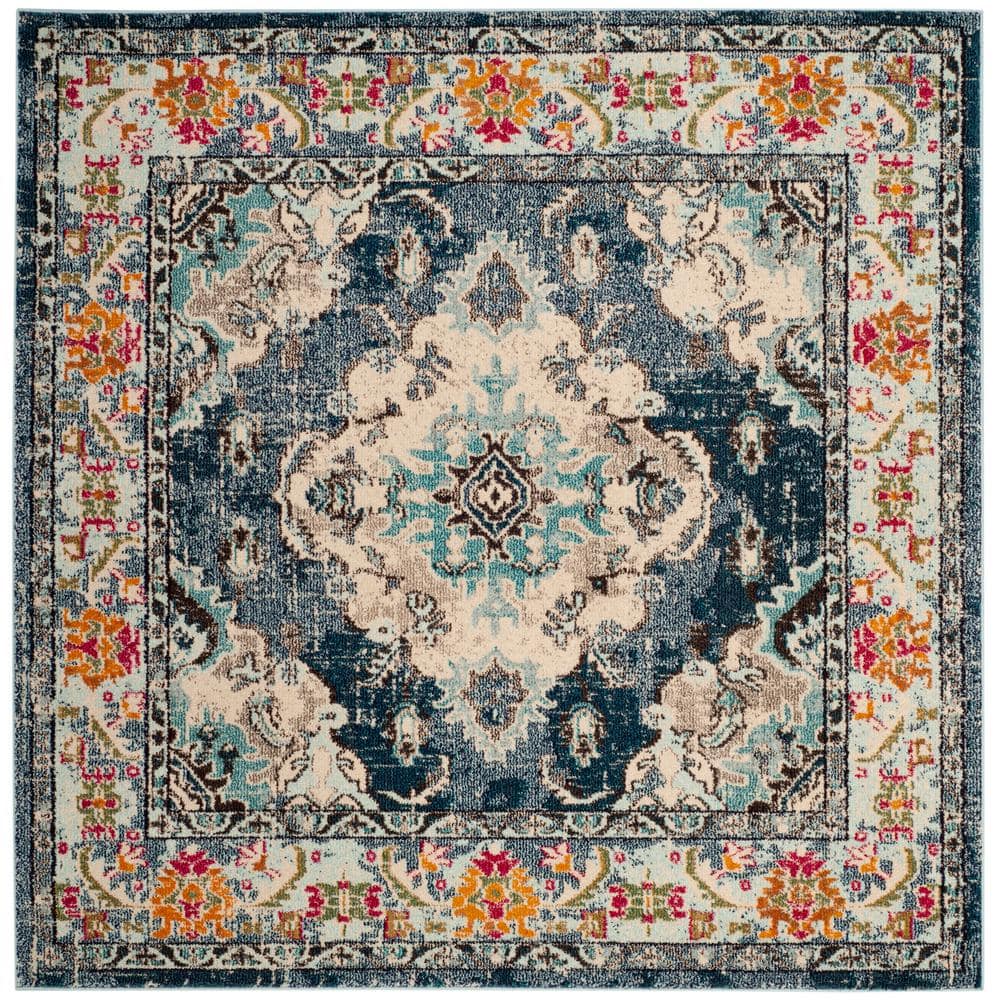 FLOOR ART Quince Navy/Blue 5 ft. x 7 ft. Medallion Vinyl Rectangle Area Rug  8214.42.51 - The Home Depot