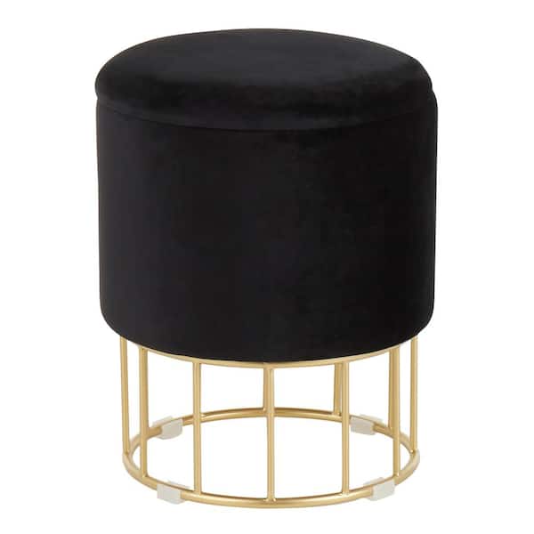 Lumisource Canary Black Velvet and Gold Ottoman