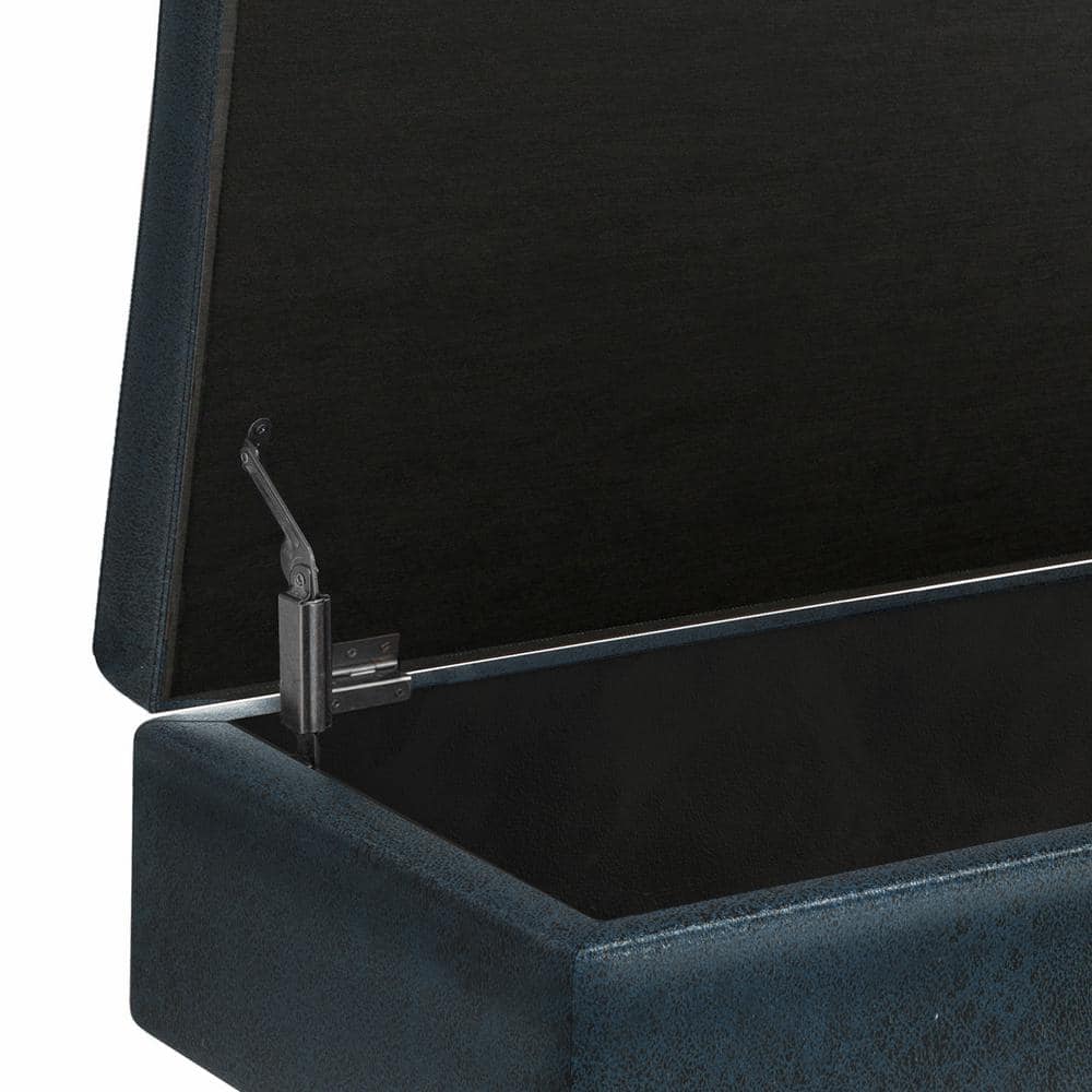 Owen 36" Distressed Dark Blue Faux Leather Storage Ottoman