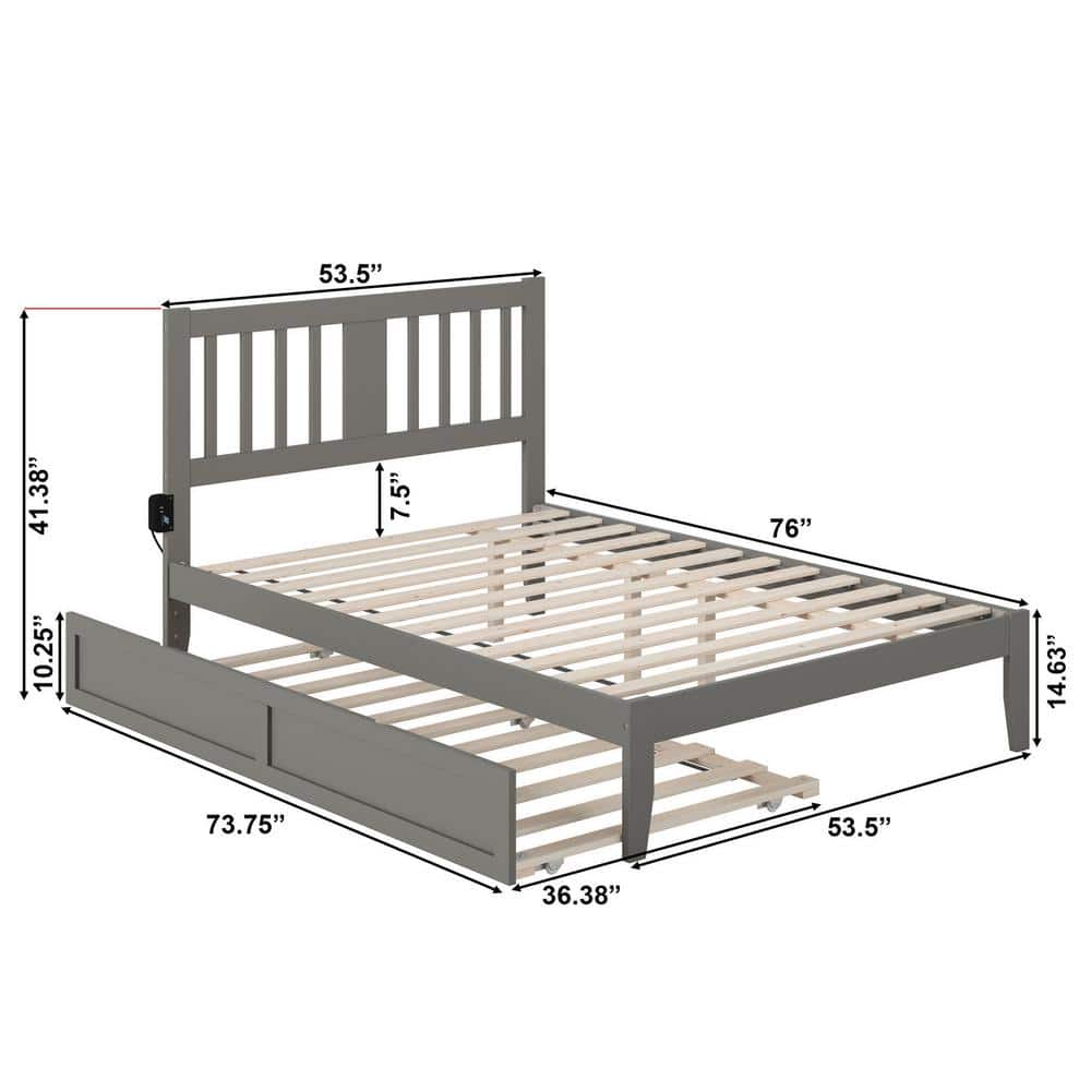Tahoe Gray Full Wood Platform Bed with Trundle and USB Charger
