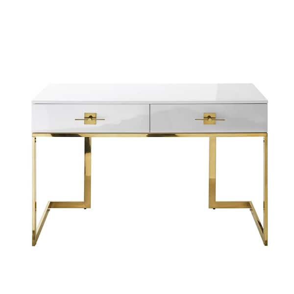 70.9 Modern Office Desk, White Executive Desk with Gold Metal Frame Mercer41