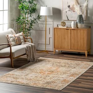 Aada Machine Washable Beige 4 ft. x 6 ft.  Persian Area Rug