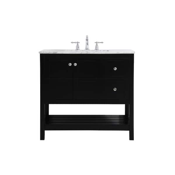 Unbranded Timeless Home 36 in. W x 22 in. D x 34 in. H Single Bathroom Vanity in Black with Carrara White Marble and White Basin