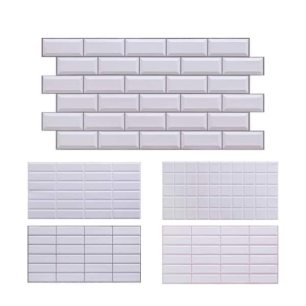 3 ft. x 1.5 ft. x 3/16 in. White Tile Gray Seam 3D PVC Wall Panels for Interior Decor (10-Pieces)