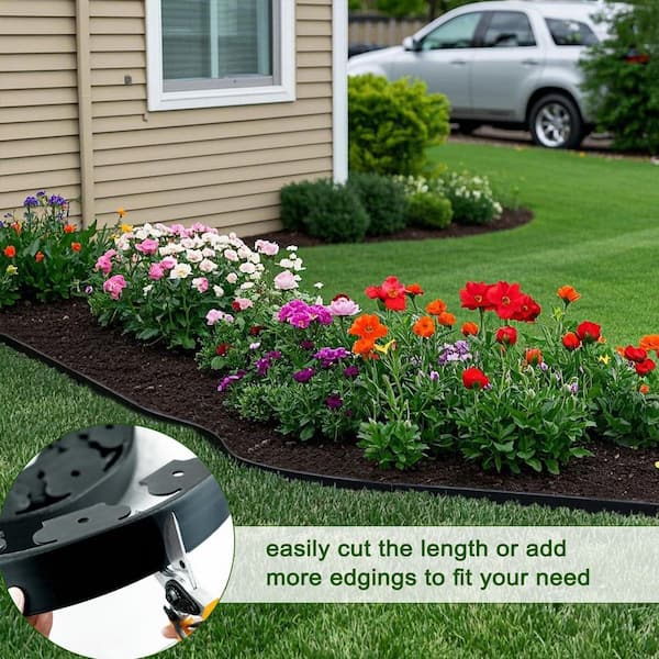Phewnyzo 2 in. Tall 60 ft. Landscape Edging with 60 Stakes, Black