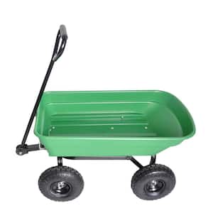3 cu. ft. Steel Garden Cart Folding Wagon Green Color with 10 in. Pneumatic Tires