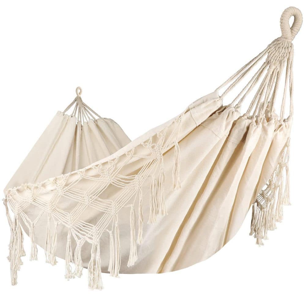 6.56 ft. Super Durable Fabric Double Hammock with Canvas, for Outdoor Camping Patio Balcony, Beige price history on PriceWatchPro