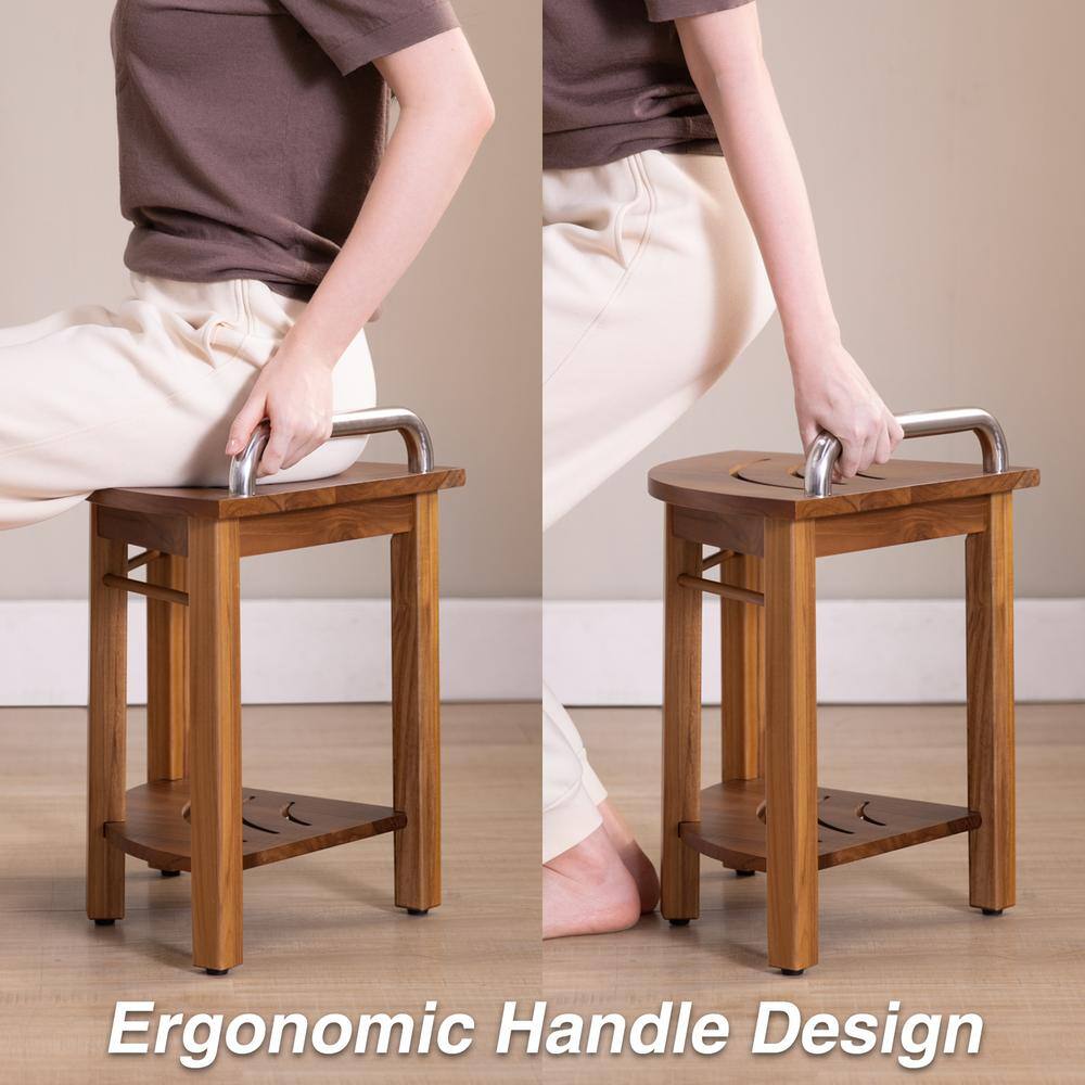 Teak Corner Shower Bench with Handle and Storage