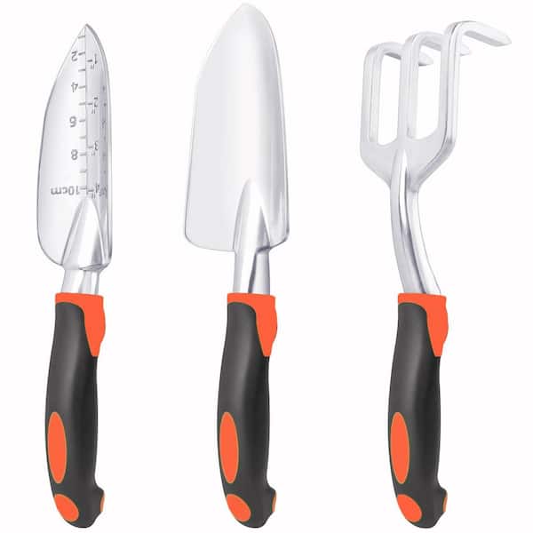 3 Pack Heavy Duty Garden Tools Set Shovel Transplant Trowel Hand Rake with Ergonomic Design