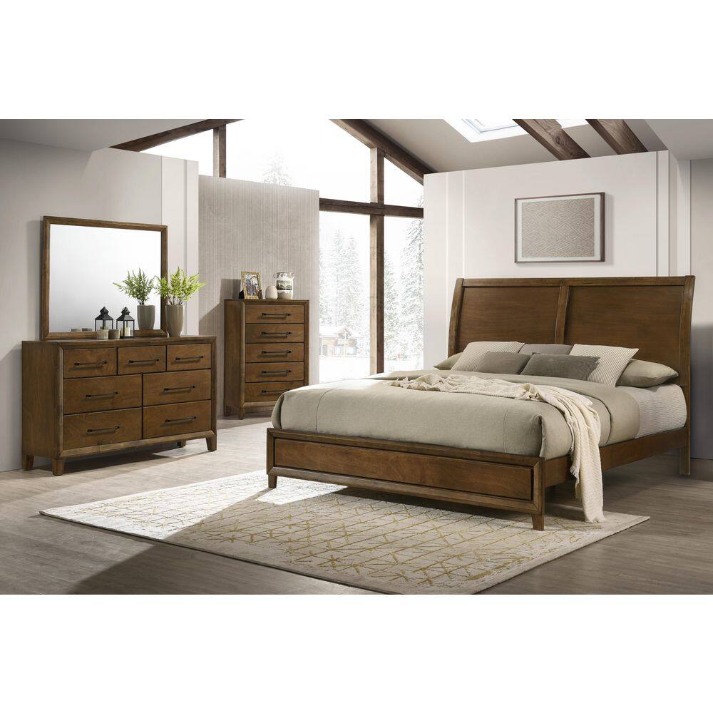 New Classic Furniture Ballard 4-Piece Walnut Brown Wood Cal King Bedroom Set (Bed, Dresser, Mirror, Chest)