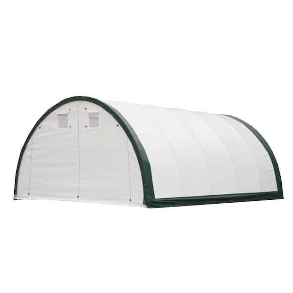 Outdoor 20 ft. W x 30 ft. L Resin Shed Steel Frame,11oz PE Single Truss Arch Storage Shelter White Green (600 Sq. Ft.)