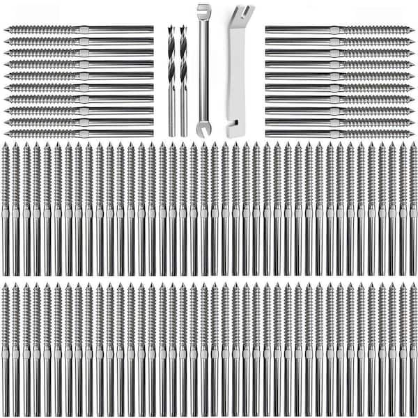 100-Pack Silver Stainless Steel Right and Left Handed Thread Swage Lag Screws with Wrench for Cable Railing System