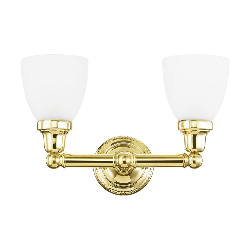 Polished Brass 2-Light Vanity with Satin Opal White Glass