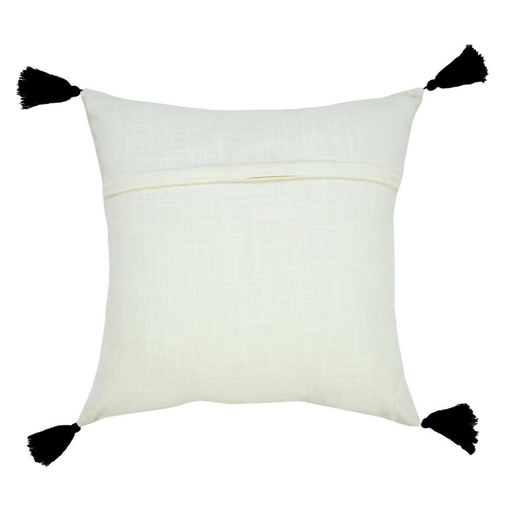 20" White and Black Embroidered Cotton Throw Pillow