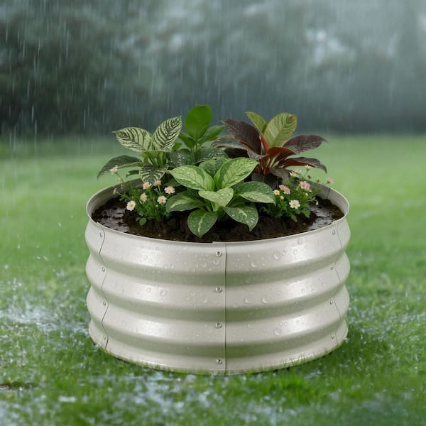 3-Piece Beige Galvanized Raised Garden Beds, 2 x 2 x 1 ft. Round Metal Planter Boxes Kit Outdoor with Gloves 2025 Update