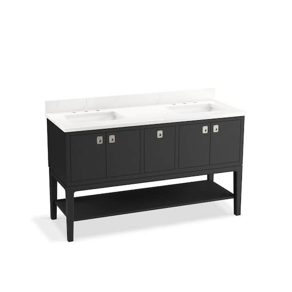 Seagrove 61in. Double Sink Freestanding Ferrous Grey Bath Vanity with White Quartz Top Assembled