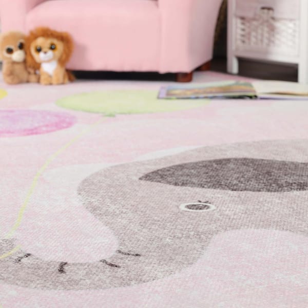 SUPERIOR Nursery Soft Pink 4 ft. x 6 ft. Elephant Bright Non-Slip Area Rug  4X6RUG-NURS-PK - The Home Depot