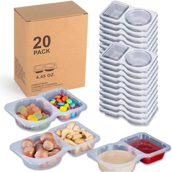 20PCS Double Compartment Condiment Container Reusable Snack Container 2 Condiment Containers Lids Snack Pack Container Sauce Containers Condiment Con