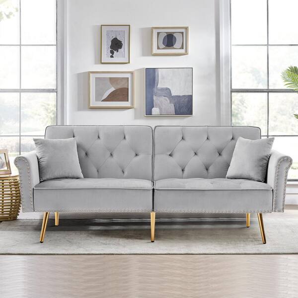 3 Seat Sofa Couch, Modern Velvet Sofa Couch with 3 Throw Pillows & Gold  Metal Legs, Upholstered Futon Couch Chair Accent Arm Sofa with Reversible  Back for Living Room, 3 Seat Sofa