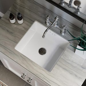 16 in. Rectangular Undermount Bathroom Sink, Compact Under Counter Basin with Overflow Drain in White Ceramic