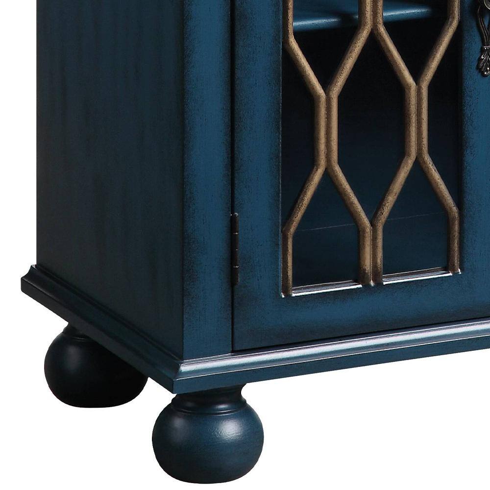 Antique Blue Wooden Console Table with Glass Accents and Storage