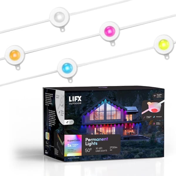 LIFX 30-Light 50 ft. Outdoor Plug-In RGBW Integrated LED Smart Wi-Fi ...