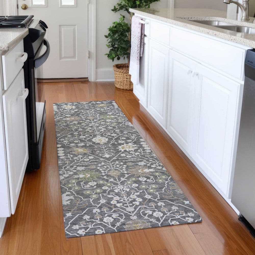 Mayfield Premium Machine Washable Abstract AMF1009 Charcoal 2 ft. 3 in. x 7 ft. 6 in. Runner Rug price history on PriceWatchPro