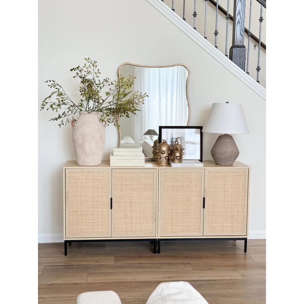 Andrew Light Oak and Matte Black Bohemian Sideboard Cabinet