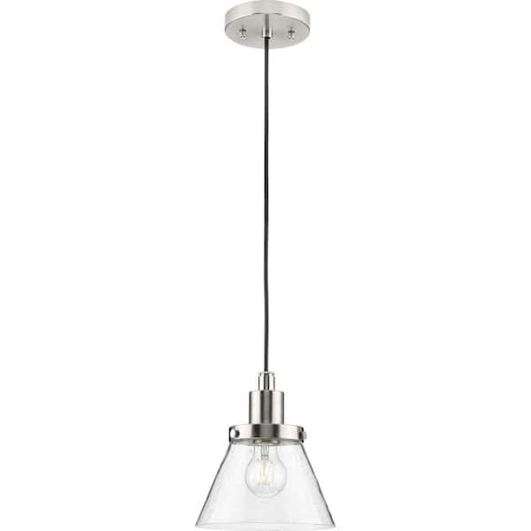 Hinton Collection 8 in. 1-Light Brushed Nickel Pendant with Clear Seeded Glass Shade