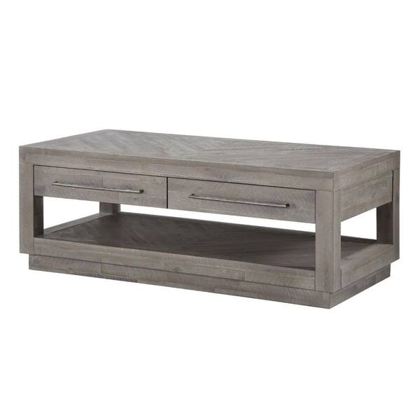 Benjara 26 in. Gray Large Rectangle Wood Coffee Table with 2Drawers BM187807 The Home Depot