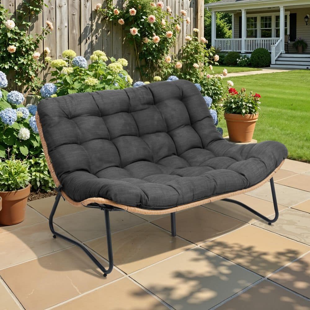 1-Piece Metal Frame Brown Faux Rattan Wicker Outdoor Loveseat with Black Cushion price history on PriceWatchPro