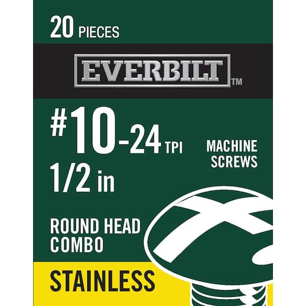 Everbilt #10 24 in. x 1/2 in. Combo Phillips and Round Head Stainless Steel Machine Screw (20-Pack)