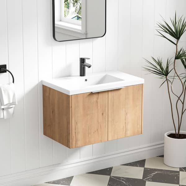 29-1/2 in. W x 18-1/8 in. D x 19-5/16 in. H Bath Vanity in Imitative Oak with White Resin Basin