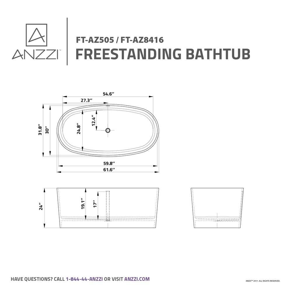 Roccia 61.4'' White Solid Surface Freestanding Bathtub