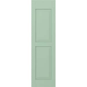 15 in. W x 63 in. H Americraft 2-Equal Raised Panel Exterior Real Wood Shutters Pair in Seaglass