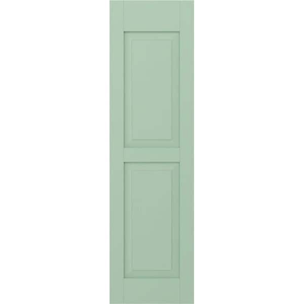 15 in. W x 63 in. H Americraft 2-Equal Raised Panel Exterior Real Wood Shutters Pair in Seaglass