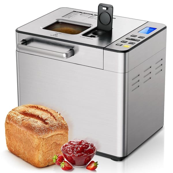 SIMZLIFE 2 lb. Stainless Steel Premium Silver Bread Maker with Fruit Nut Dispenser, Nonstick Ceramic Pan, Digital Touch Panel