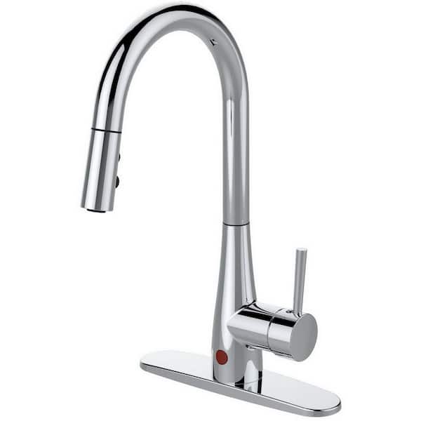 Runfine Single-Handle Pull-Down Sprayer Kitchen Faucet, Hands-Free in Chrome