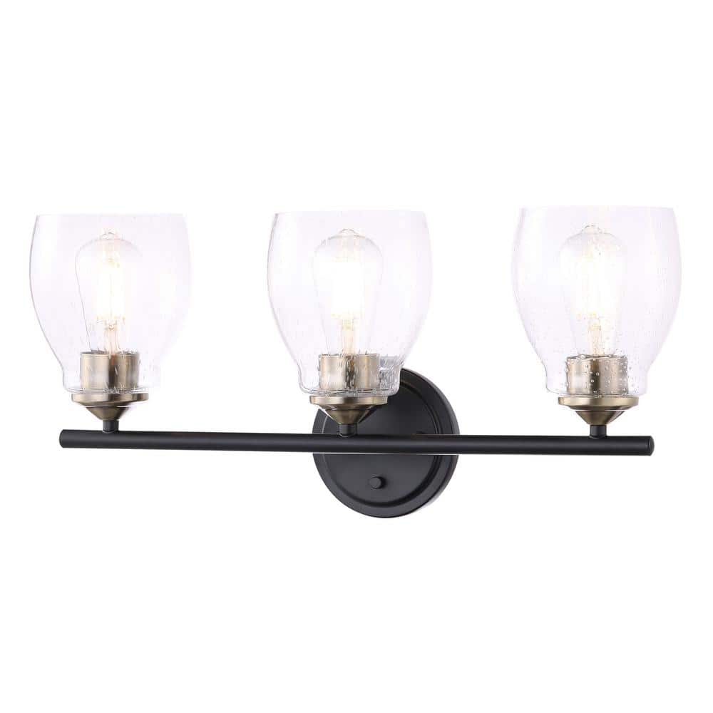 Winsley 22.125 in. 3-Light Black and Stained Brass Vanity Light with Clear Seeded Glass Shades price history on PriceWatchPro