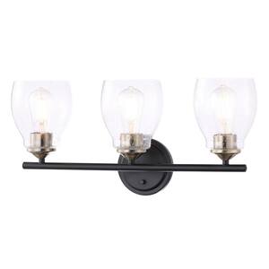 Winsley 22.125 in. 3-Light Black and Stained Brass Vanity Light with Clear Seeded Glass Shades