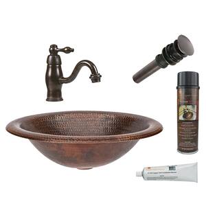 All-in-One Wide Rim Oval Self Rimming Hammered Copper Bathroom Sink in Oil Rubbed Bronze