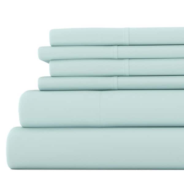 Becky Cameron 6-Piece Aqua Solid Microfiber Full Sheet Set