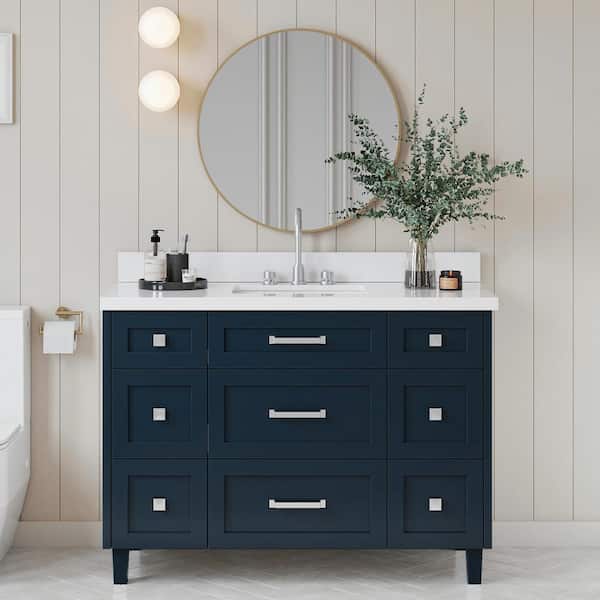 ARIEL Monroe 48 in. Single Sink Freestanding Bathroom Vanity in Midnight Blue with Pure White Quartz Top