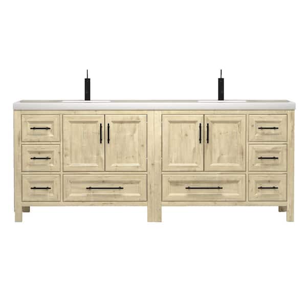 VIV 84 in. W x 20 in. D x 35 in. H Double Sink Freestanding Bath Vanity in Pale French Oak with White Acrylic Top